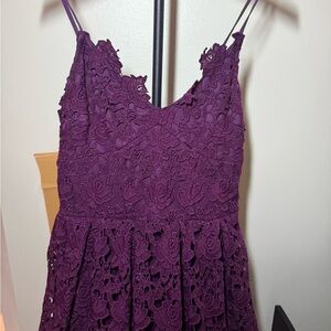 Couture Lace Dress Black Purple Fully Lined (Size L)